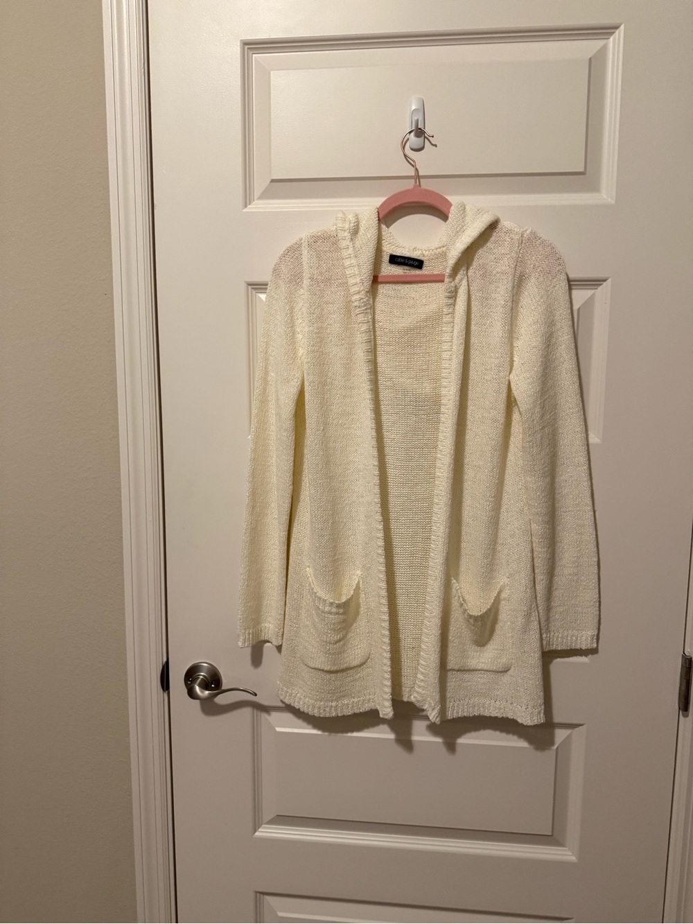 Cable & Gauge Cream Hooded Open-Front Cardigan